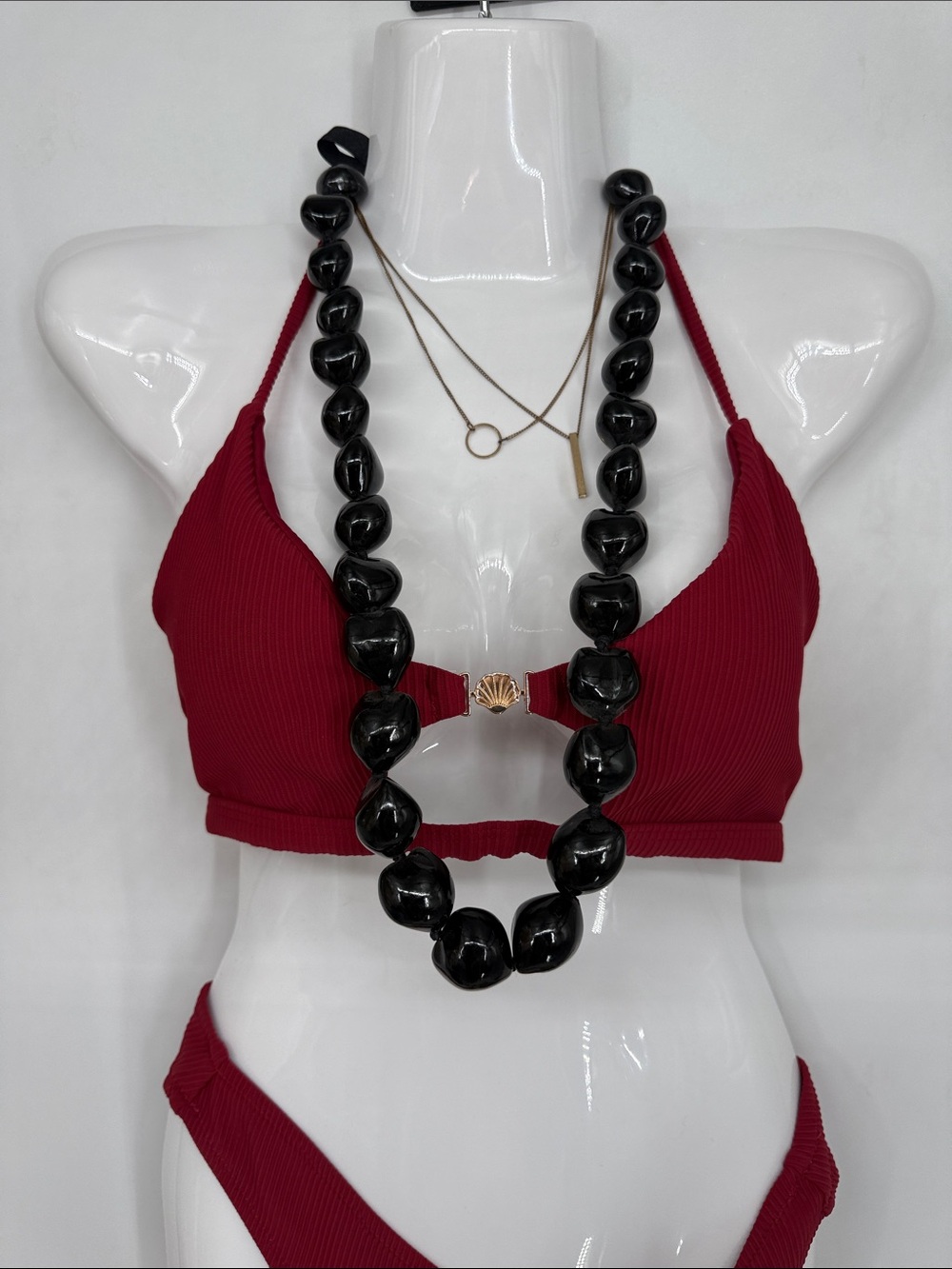 Red Ribbed Cutout Bikini Set - Picture 9 of 9